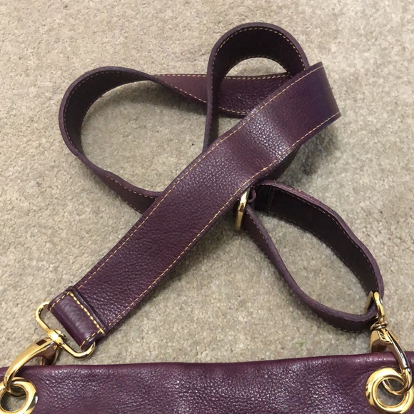 ROOTS| Purple & Gold Villager Leather Crossbody Bag & Dust Bag - Picture 5 of 8